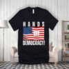 Hands Off Democracy , America Flag, Anti Trump 2025 T-Shirt
