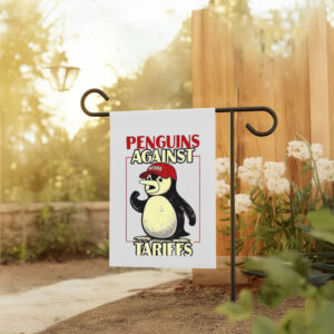 Penguins against Tariffs resist red hat Flag